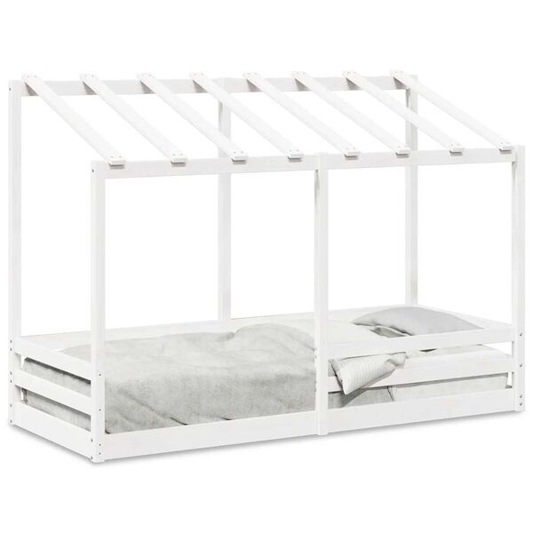 vidaXL Cama infantil com telhado 90x190 cm pinho maci&ccedil;o branco