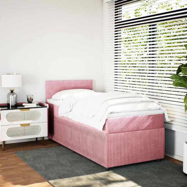 vidaXL Cama com molas/colch&atilde;o 100x200 cm veludo rosa