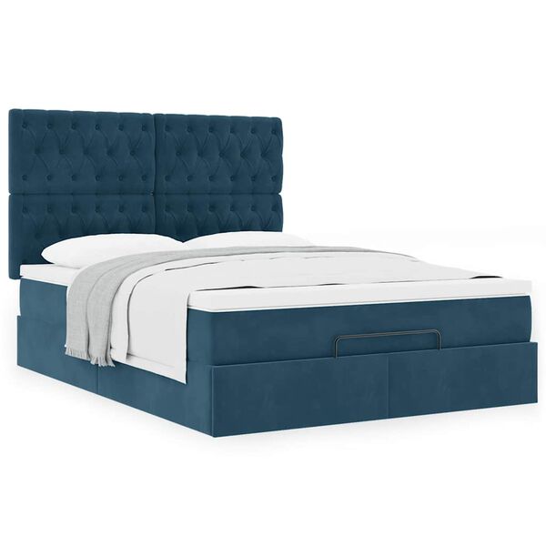 vidaXL Estrutura de cama otomana colch&otilde;es 140x200cm veludo azul escuro