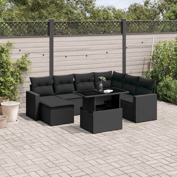 vidaXL 8 pcs conjunto sof&aacute;s de jardim com almofad&otilde;es vime PE preto