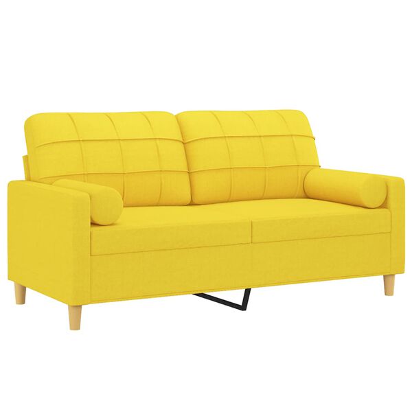 vidaXL Sof&aacute; 2 lug. + almofadas decorativas 140 cm tecido amarelo-claro