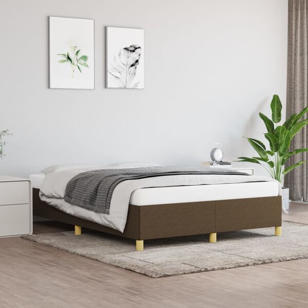vidaXL Estrutura de cama sem colch&atilde;o 140x200 cm tecido castanho-escuro