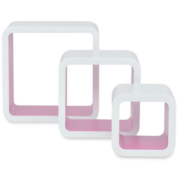 vidaXL Prateleiras de parede cubo 6 pcs branco e rosa