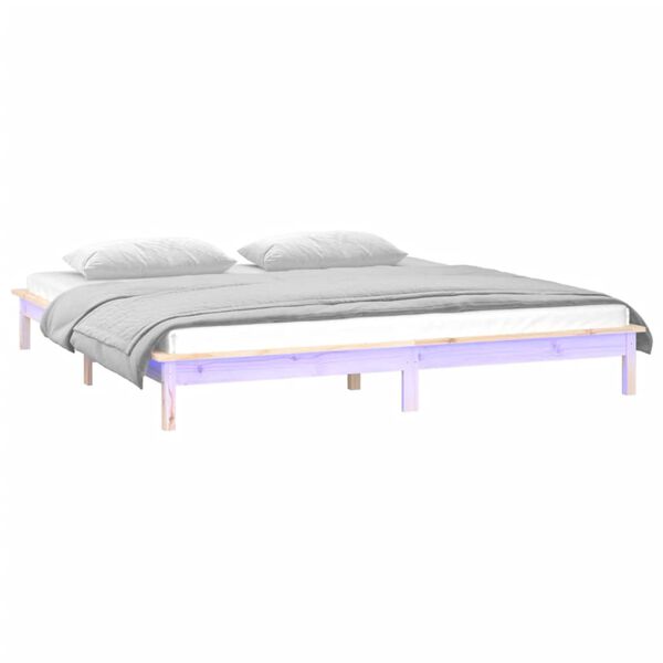 vidaXL Estrutura de cama com luzes LEDs 140x200 cm madeira maci&ccedil;a