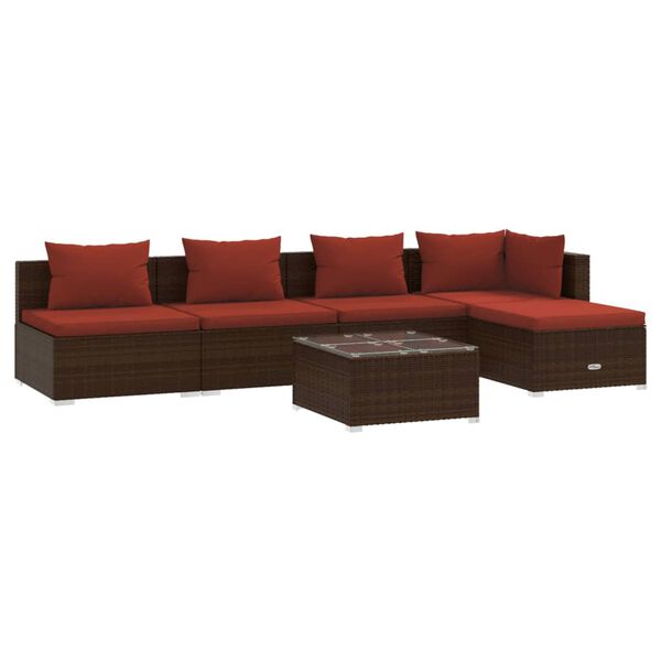 vidaXL 6 pcs conjunto lounge jardim c/ almofad&otilde;es vime PE castanho