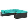vidaXL Conjunto de sof&aacute; de jardim com 11 pe&ccedil;as e almofadas em rattan sint&eacute;tico preto