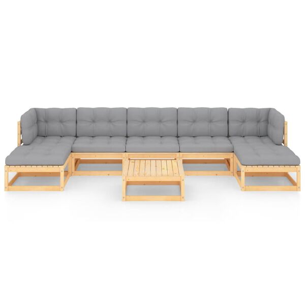 vidaXL 8 pcs conjunto lounge de jardim c/ almofad&otilde;es pinho maci&ccedil;o