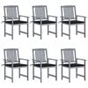 vidaXL Cadeiras de jardim c/ almofad&otilde;es 6 pcs ac&aacute;cia maci&ccedil;a cinzento