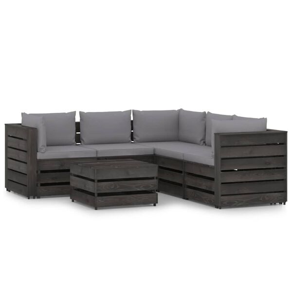 vidaXL 6 pcs conj. lounge jardim + almofad&otilde;es madeira impreg. cinzento