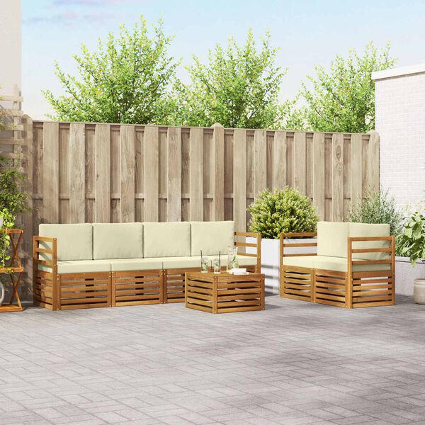 vidaXL Conjuntos de sof&aacute;s com almofada 7 pcs Natural e Creme