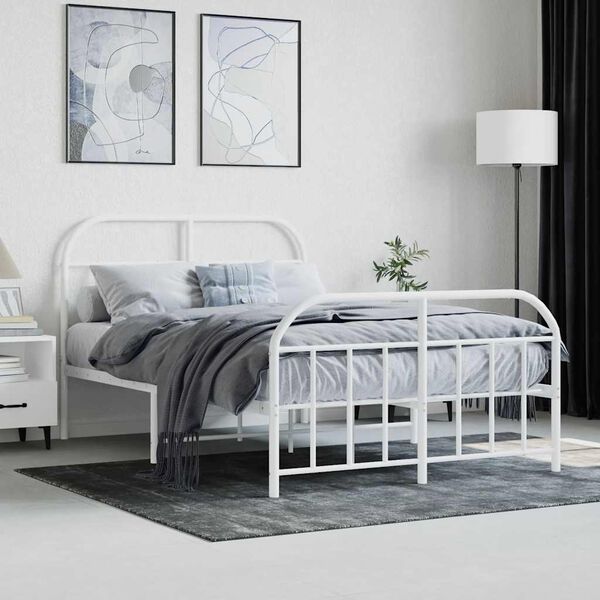 vidaXL Estrutura de cama com cabeceira e p&eacute;s 120x200 cm metal branco