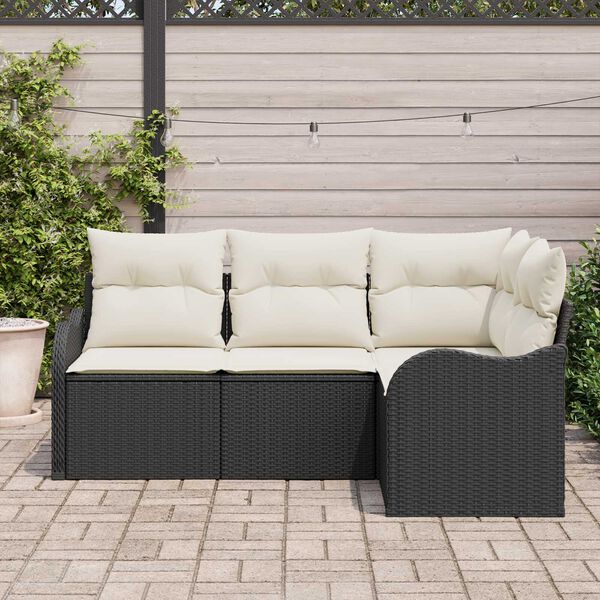 vidaXL Conjunto de Sof&aacute; de Jardim 4 pcs Preto vime PE