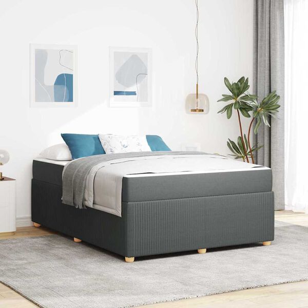 vidaXL Estrutura da Cama com colch&atilde;o Cinza Escuro 140 x 200 cm tecido
