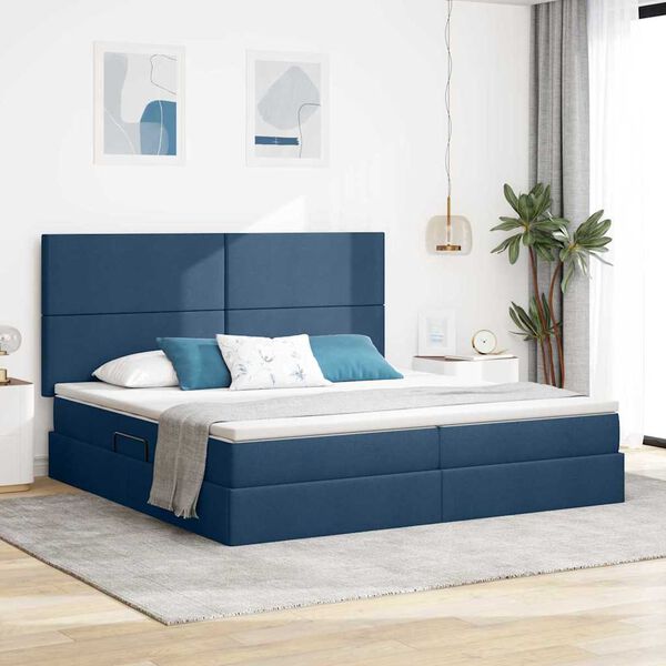 vidaXL Cama com arruma&ccedil;&atilde;o e colch&atilde;o Azul 200 x 200 cm Poli&eacute;ster