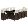vidaXL 11 pcs conj. de bistr&ocirc; p/ jardim c/ almofad&otilde;es vime PE castanho
