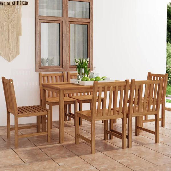 vidaXL Conjunto de jantar de jardim de 7 pe&ccedil;as 140x80 cm madeira de teca maci&ccedil;a