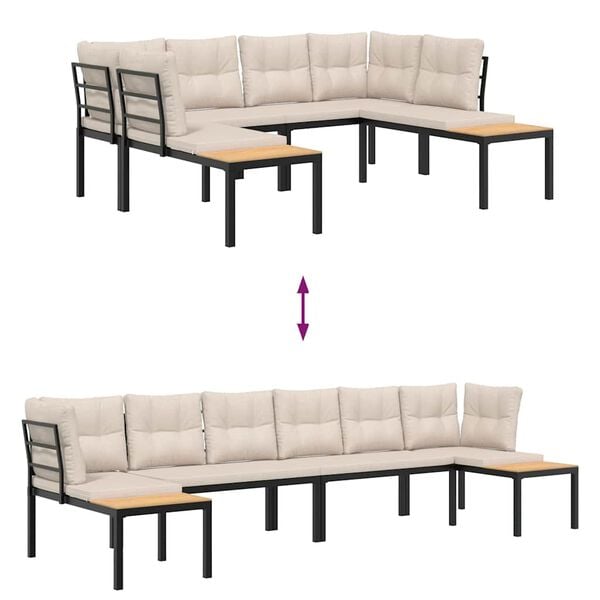 vidaXL 4 pcs sof&aacute;s de jardim com almofad&otilde;es a&ccedil;o revestido a p&oacute; preto