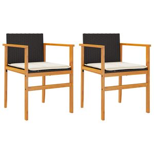 vidaXL Cadeiras de jardim c/ almofad&otilde;es 2 pcs vime PE/madeira preto