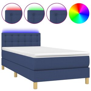 vidaXL Cama box spring c/ colch&atilde;o e LED 90x190 cm tecido azul