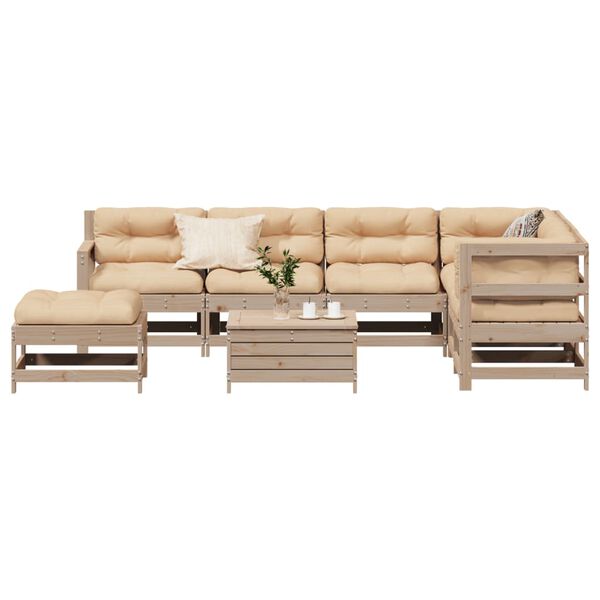 vidaXL 8 pcs conjunto lounge de jardim c/ almofad&otilde;es pinho maci&ccedil;o