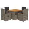 vidaXL 5 pcs conjunto de jantar p/ jardim c/ almofad&otilde;es vime PE cinza