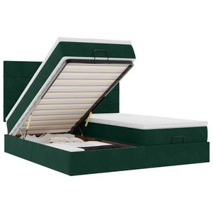vidaXL Estrutura de cama otomana com colch&atilde;o verde escuro veludo
