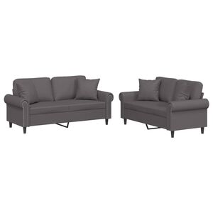 vidaXL 2 pcs conjunto de sof&aacute;s com almofadas couro artificial cinzento