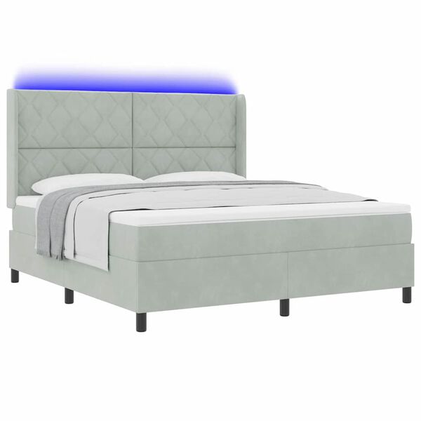 vidaXL Cama Box com colch&atilde;o com led Cinzento-claro 180 x 200 cm Veludo