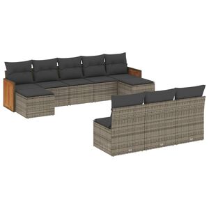 vidaXL 10 pcs conjunto sof&aacute;s de jardim c/ almofad&otilde;es vime PE cinzento