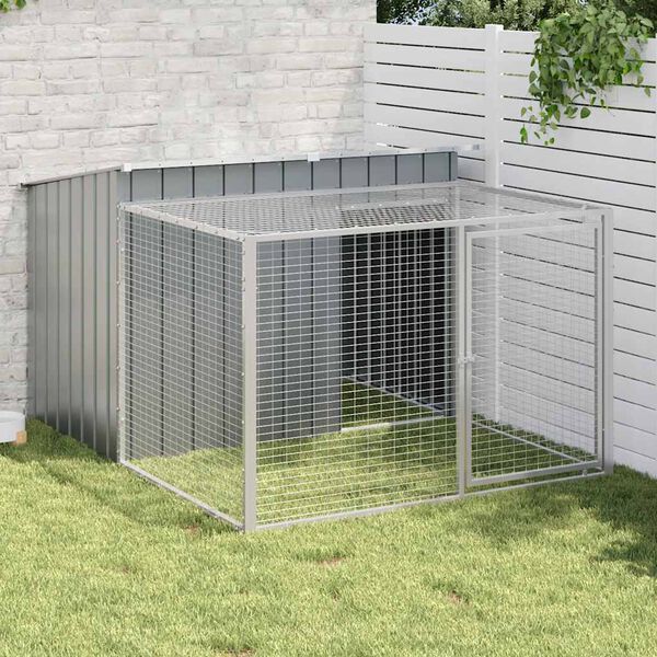 vidaXL Casota para c&atilde;es com corredor antracite 153x194x110 cm a&ccedil;o galvanizado