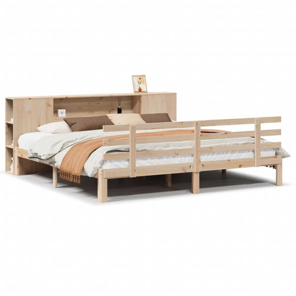 vidaXL Cama com estante sem colch&atilde;o 180x200 cm pinho maci&ccedil;o