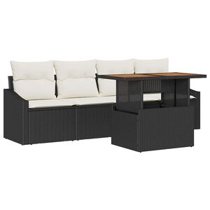vidaXL Conjunto de Sof&aacute; de Jardim 5 unid. Preto Rattan Sint&eacute;tico