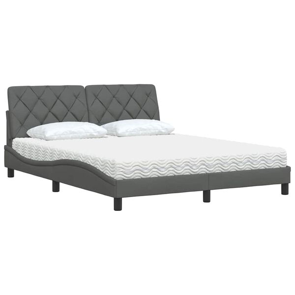 vidaXL Cama com colch&atilde;o 160x200 cm tecido cinzento-escuro