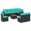 vidaXL Conjunto de sof&aacute; de jardim de 9 pe&ccedil;as com almofadas em rattan sint&eacute;tico preto