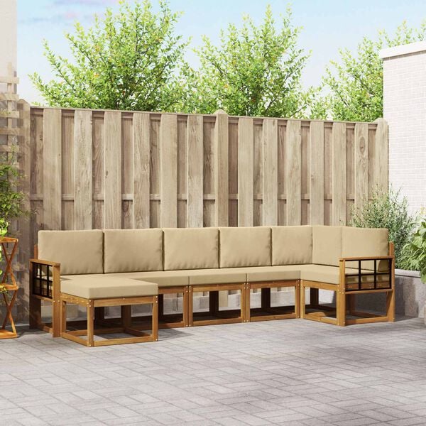 vidaXL Conjunto de Sof&aacute;s para Exterior 7 pcs Natural e Bege