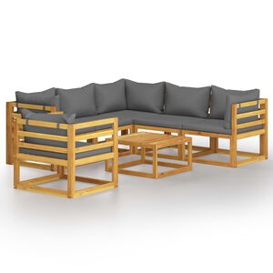 vidaXL 7 pcs conjunto lounge de jardim com almofad&otilde;es ac&aacute;cia maci&ccedil;a