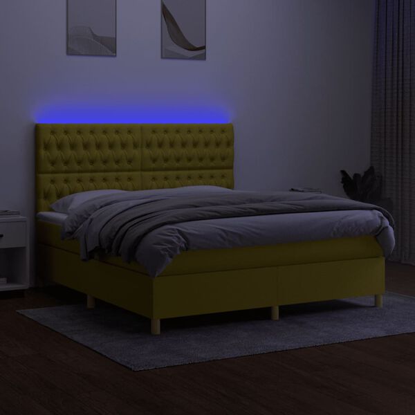vidaXL Cama box spring c/ colch&atilde;o e LED 160x200 cm tecido verde