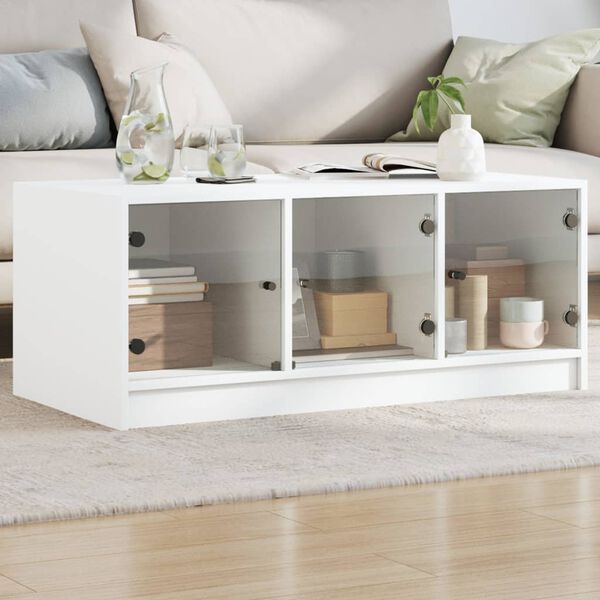 vidaXL Mesa de centro c/ portas de vidro 102x50x42 cm branco