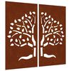 vidaXL Decora&ccedil;&atilde;o muro de jardim 2pcs 105x55cm a&ccedil;o corten design &aacute;rvore