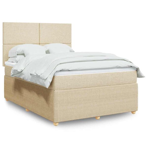 vidaXL Cama com molas/colch&atilde;o 140x200 cm tecido cor creme