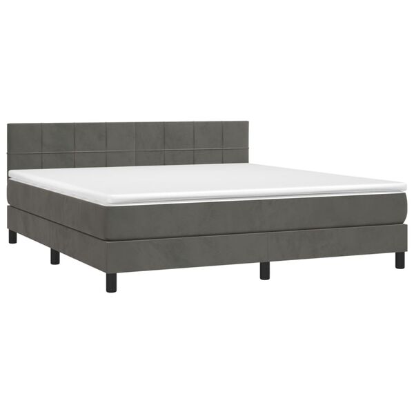 vidaXL Cama box spring c/ colch&atilde;o/LED 160x200cm veludo cinzento-escuro