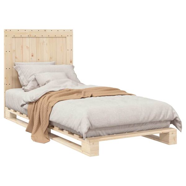 vidaXL Estrutura de cama com cabeceira 90x200 cm pinho maci&ccedil;o