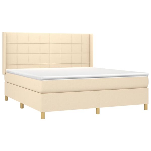 vidaXL Cama box spring c/ colch&atilde;o e LED 180x200 cm tecido cor creme