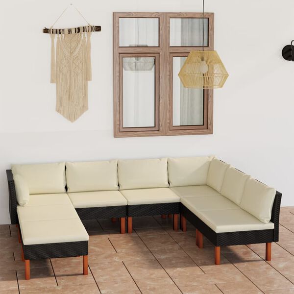 vidaXL 8 pcs conjunto lounge de jardim c/ almofad&otilde;es vime PE preto