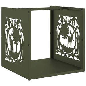 vidaXL Suporte para lenha a&ccedil;o laminado a frio verde azeitona