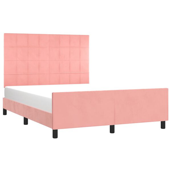 vidaXL Estrutura de cama c/ cabeceira 140x190 cm veludo rosa