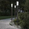 vidaXL Conjunto de 3 postes de ilumina&ccedil;&atilde;o com sensor e tomada, 110 cm, em a&ccedil;o inoxid&aacute;vel, IP44