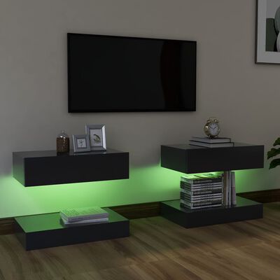 vidaXL Móveis de TV com luzes LED 2 pcs 60x35 cm cinzento