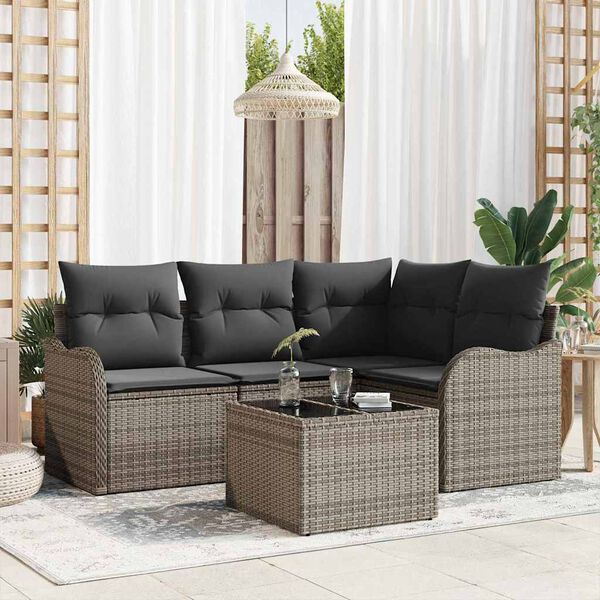 vidaXL Conjunto de Sof&aacute; de Jardim 5 pcs Preto vime PE