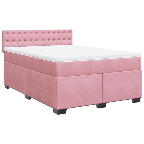vidaXL Cama com molas/colch&atilde;o 140x200 cm veludo rosa-escuro
